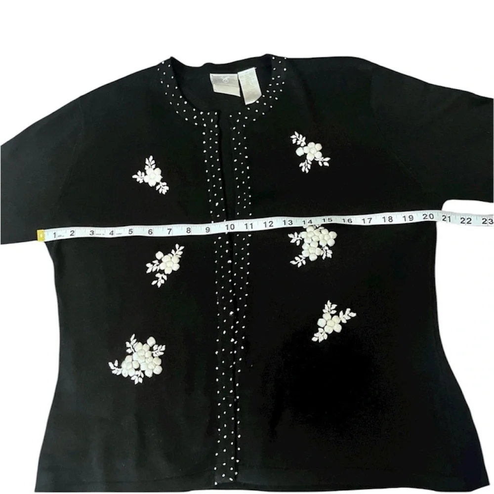 Emma James Black Embroidered Silk Blend Cardigan Sweater Set Size M